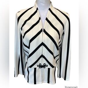 Chico’s White/Black Striped Jacket Hook And Eye Closure Size 1 (medium 8)
